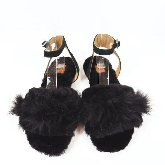 UGG Fluff Fur Black Sandal Women's Size 6 Sheepskin Suede Comfort Unique Cozy - Picture 4 of 7